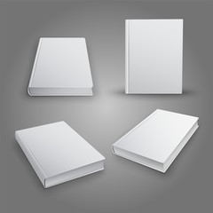 

Realistic collection of 3d books with white cover. Mock Up of books. Vector illustration