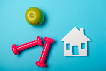 Pair of pink 1 kg dumbbells on blue background