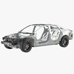 Car Frame with Chassis on white. 3D illustration