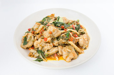 Thailand food, fish, stir fry, curry, chili, and basil.