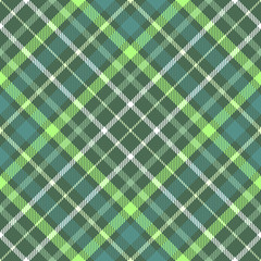 Seamless tartan plaid pattern. Checkered fabric texture design in shades of green & white. 