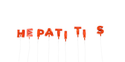 HEPATITIS - word made from red foil balloons - 3D rendered.  Can be used for an online banner ad or a print postcard.