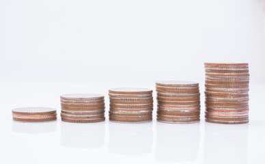 Stack of coins on white background