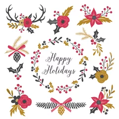 Fotobehang Set of cute isolated floral Christmas bouquets. Vector illustration. Easily editing for create your own flower arrangements. © insemar