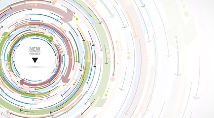 Flow of arrows. Imagination of business or technology process. Vector futuristic  background with great idea