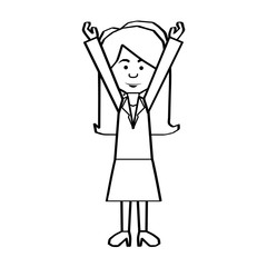 woman with arms up  black line cartoon icon image vector illustration design 