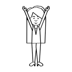 woman with arms up  black line cartoon icon image vector illustration design 