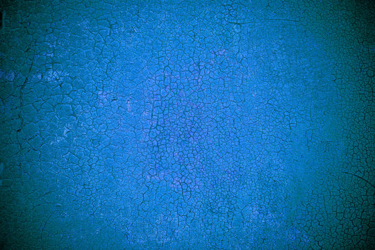 Texture Of An Metal Surface With Cracked Paint Blue Vignette