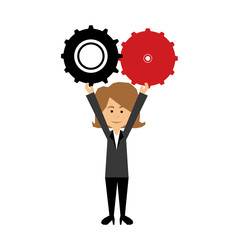 woman with gear cartoon icon image vector illustration design 