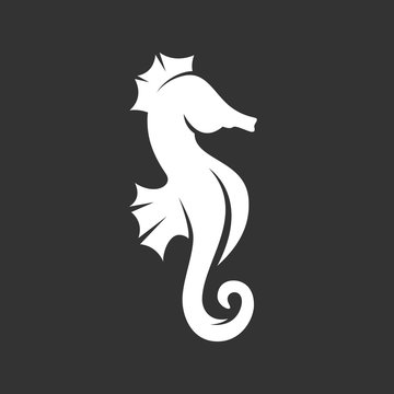 Sea horse logo on black background. Vector icon