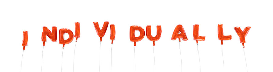 INDIVIDUALLY - word made from red foil balloons - 3D rendered.  Can be used for an online banner ad or a print postcard.
