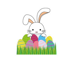 Happy easter bunny cartoon icon vector illustration design