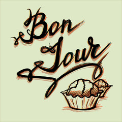 good afternoon bonjour French lettering sweet vector © tanshy