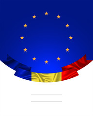 Romania, ribbon with Romanian Flag and the European Union Flag. banner, illustration for the Great Union day, Romanian National day with the flag ribbon and EU flag