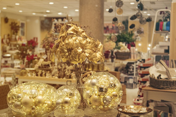 Christmas decorations in a store