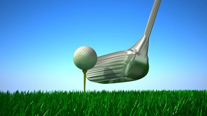Slow Motion Golf strike. 3D animation.