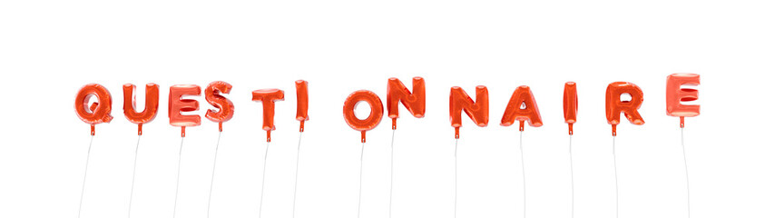 Obraz na płótnie Canvas QUESTIONNAIRE - word made from red foil balloons - 3D rendered. Can be used for an online banner ad or a print postcard.