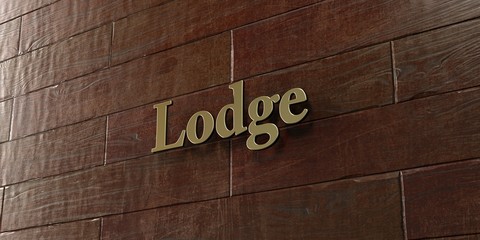 Lodge - Bronze plaque mounted on maple wood wall  - 3D rendered royalty free stock picture. This image can be used for an online website banner ad or a print postcard.
