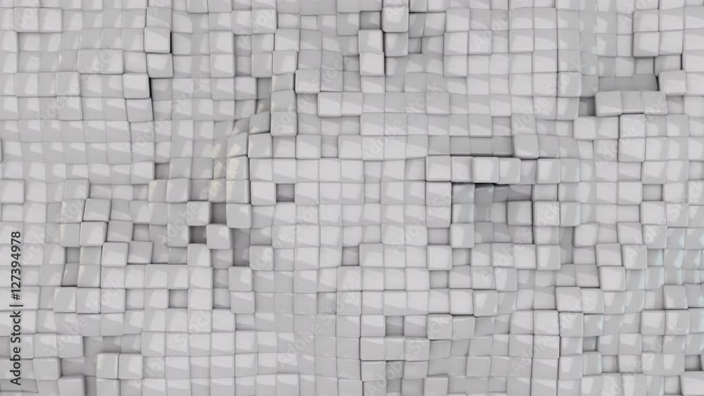 Wall mural abstract motion background with white geometric cubes. 4k loopable template