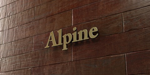 Alpine - Bronze plaque mounted on maple wood wall  - 3D rendered royalty free stock picture. This image can be used for an online website banner ad or a print postcard.