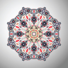 Ornamental round colorful geometric pattern in aztec style