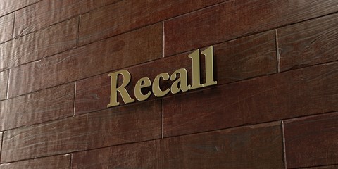 Recall - Bronze plaque mounted on maple wood wall  - 3D rendered royalty free stock picture. This image can be used for an online website banner ad or a print postcard.