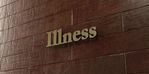 Illness - Bronze plaque mounted on maple wood wall  - 3D rendered royalty free stock picture. This image can be used for an online website banner ad or a print postcard.
