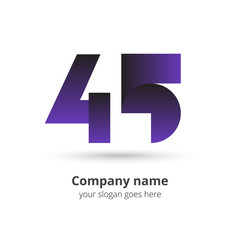 45 logo icon and vector design template. Monogram years numbers four and five. Logotype forty-five with light purple gradient color. Creative vision concept logo, elements, sign, symbol for card,