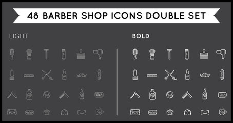 Set of Thin and Bold Vector Barber Shop Elements and Shave Shop