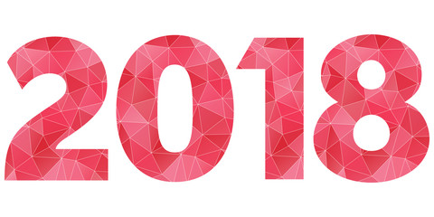 Happy New Year 2018 red and pink polygonal symbol isolated - obrazy, fototapety, plakaty