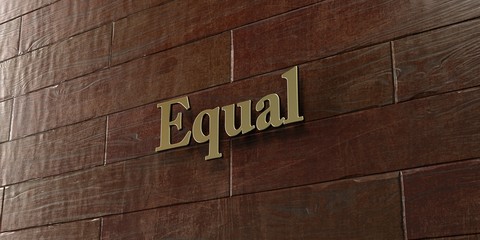 Equal - Bronze plaque mounted on maple wood wall  - 3D rendered royalty free stock picture. This image can be used for an online website banner ad or a print postcard.