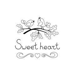 A couple of cute birds on the oak branch.