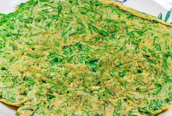 close up acacia omelette (Cha-om khai ) Thai food pattern