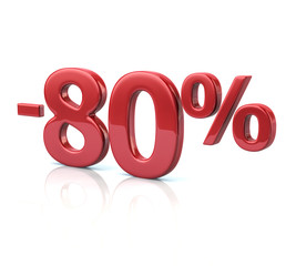 3d illustration of 80 percent discount in red letters on white background