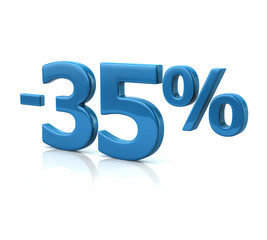 3d illustration of thirty-five percent discount in blue letters on white background
