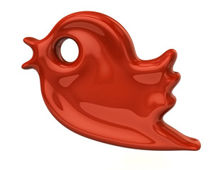 Simple red bird icon 3d rendering on white background