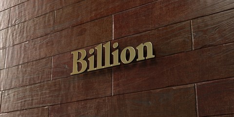 Billion - Bronze plaque mounted on maple wood wall  - 3D rendered royalty free stock picture. This image can be used for an online website banner ad or a print postcard. © Chris Titze Imaging