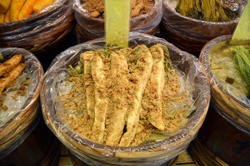 Fresh market in Kyoto, Japan. Japanese food.