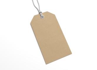 Blank 3D illustration hang tag with recycled paper texture.