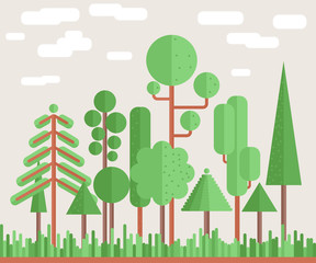 Summer Tree Forest Flat Illustration