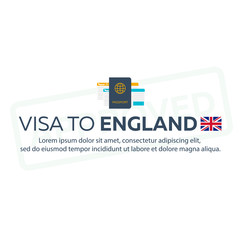 Visa to England. Travel to England. Document for travel. Vector flat illustration.