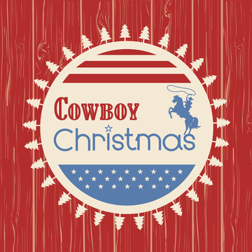 American cowboy christmas greeting card on wood board