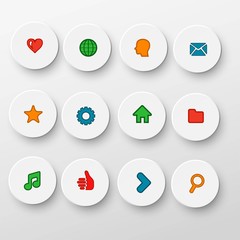 Modern icons on round shapes with shadows, vector illustration