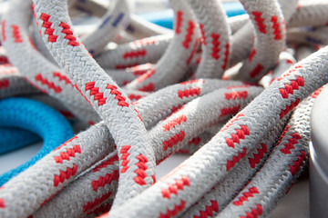Tangled rope closeup background. The theme of yachting