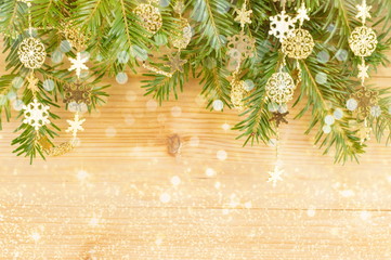 Festive Christmas decorations and fir tree