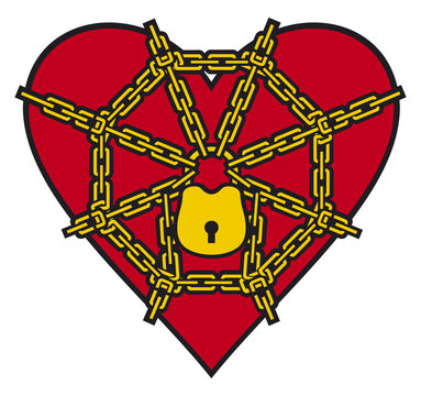 red heart locked with chain
