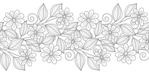 Fototapeta premium Vector Seamless Monochrome Floral Pattern