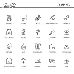 Camping flat icon set.