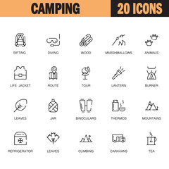 Camping flat icon set.