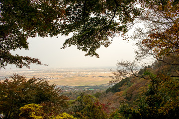 Fototapeta na wymiar View From Mountain at Yoro Waterfall in Gifu, Japan, November, 2